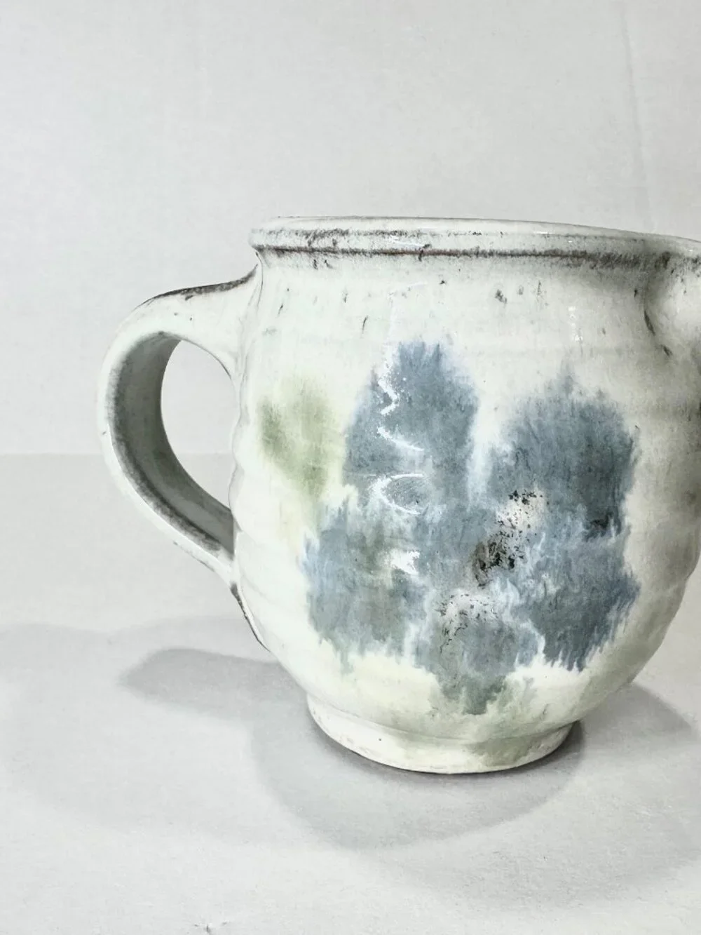 Handcrafted Studio Pottery Creamer with Handle Floral Glaze Gray Blue Green 4